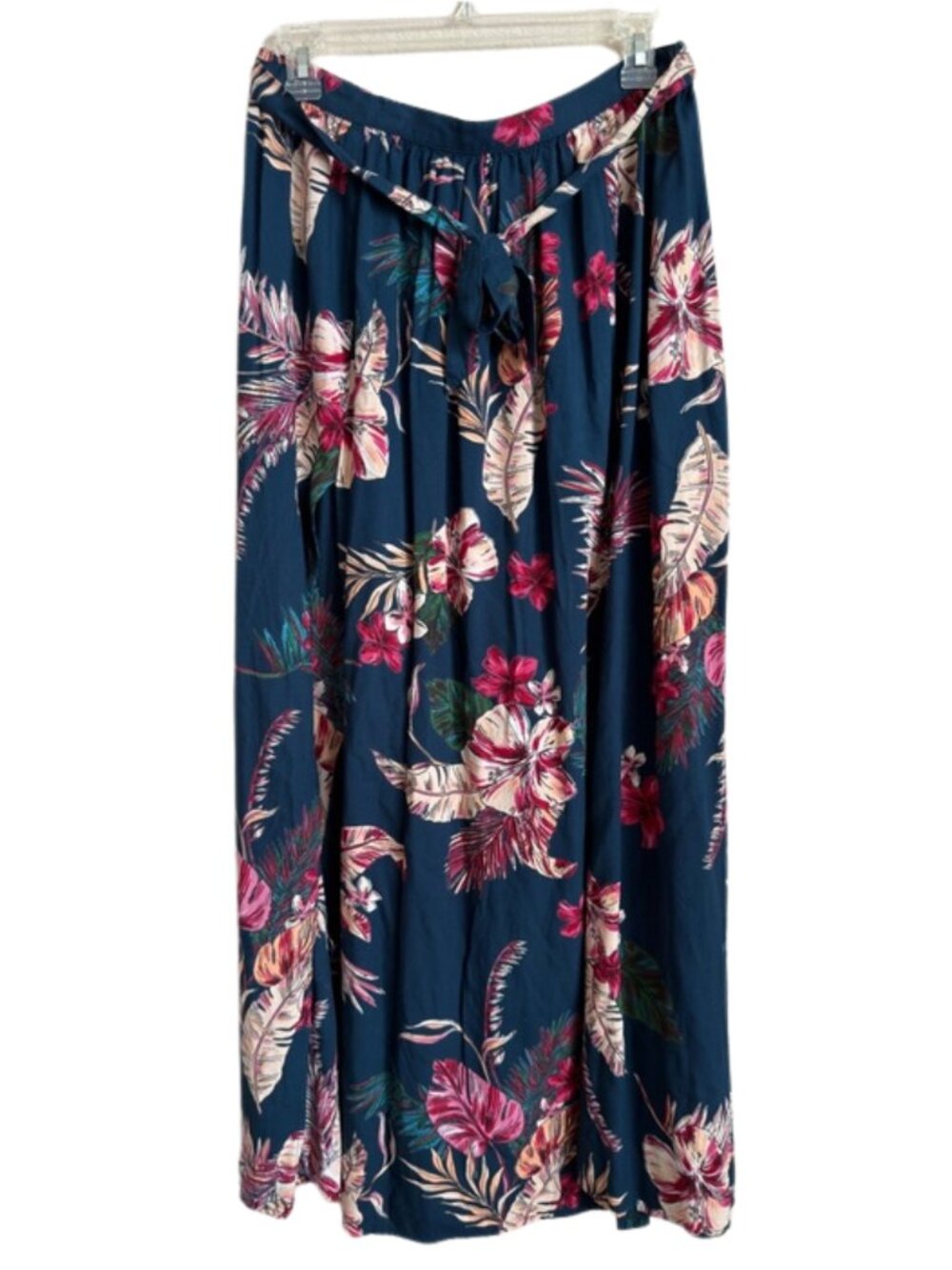 Patrons of Peace Tropical Floral Maxi Skirt L Teal Rayon Cottagecore Beach Boho